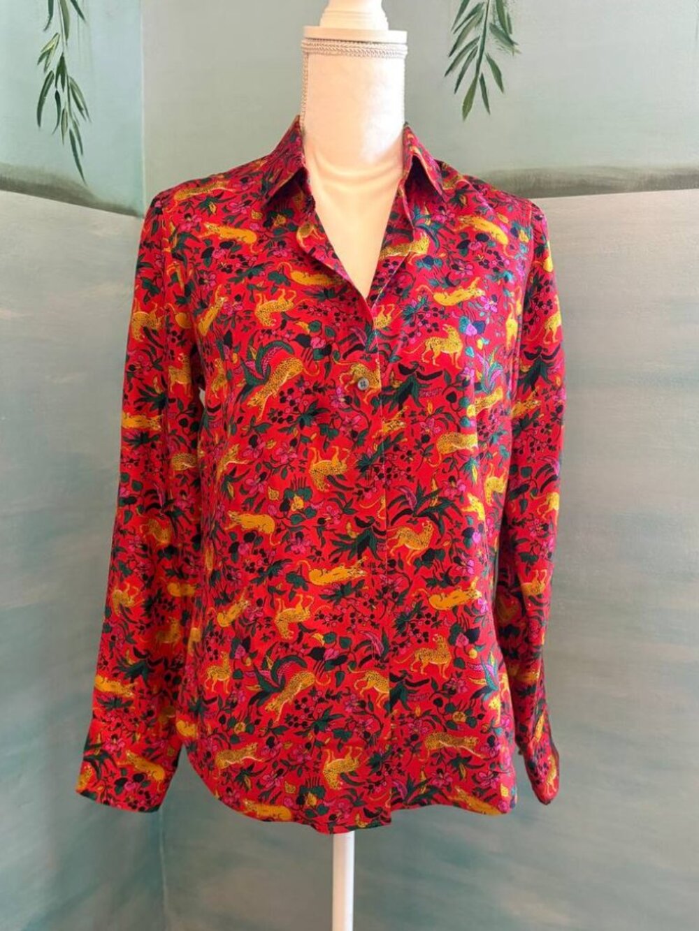 JCREW COLLECTION Silk Leopard Print Blouse 4 Red